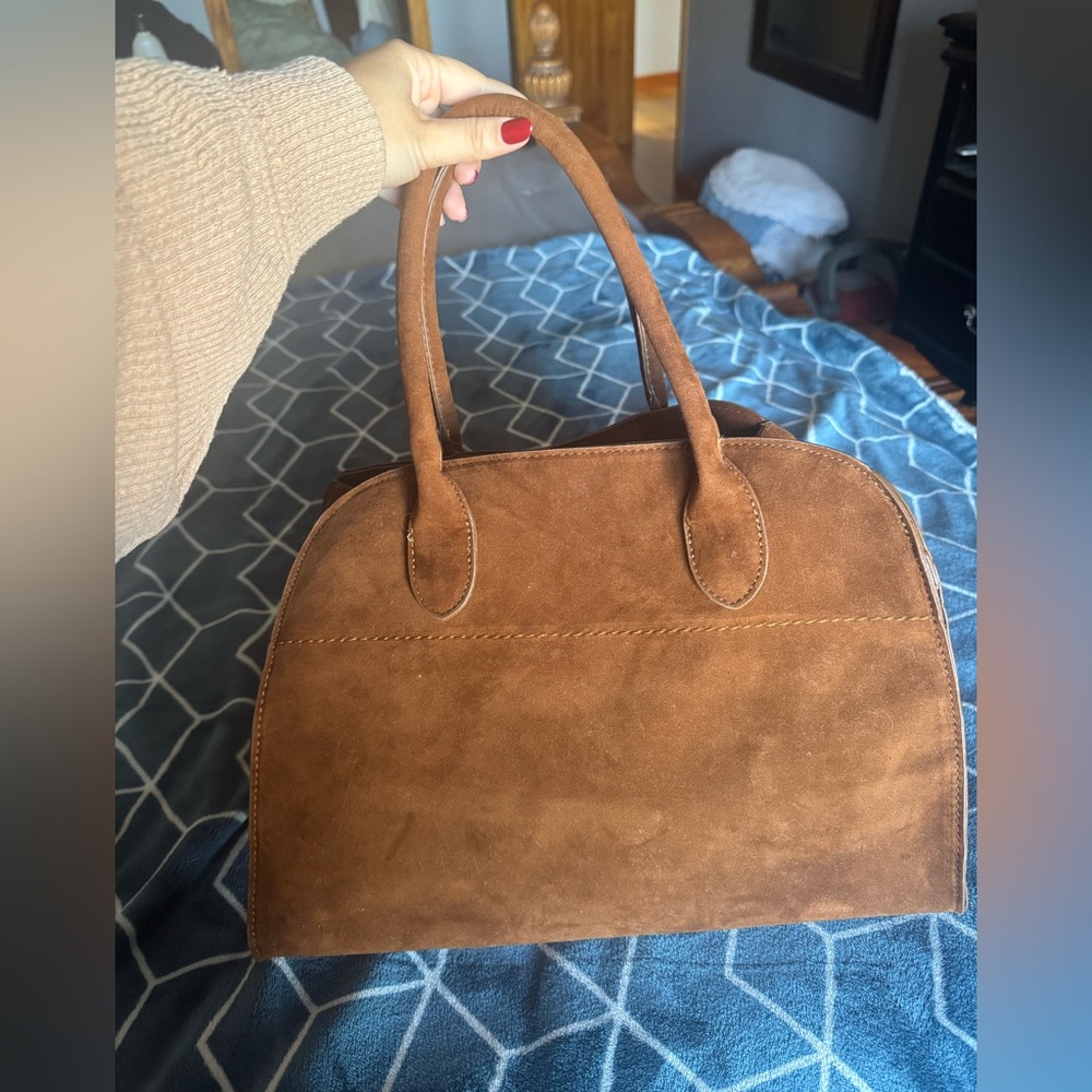 Brown faux suede tote bag with large capacity